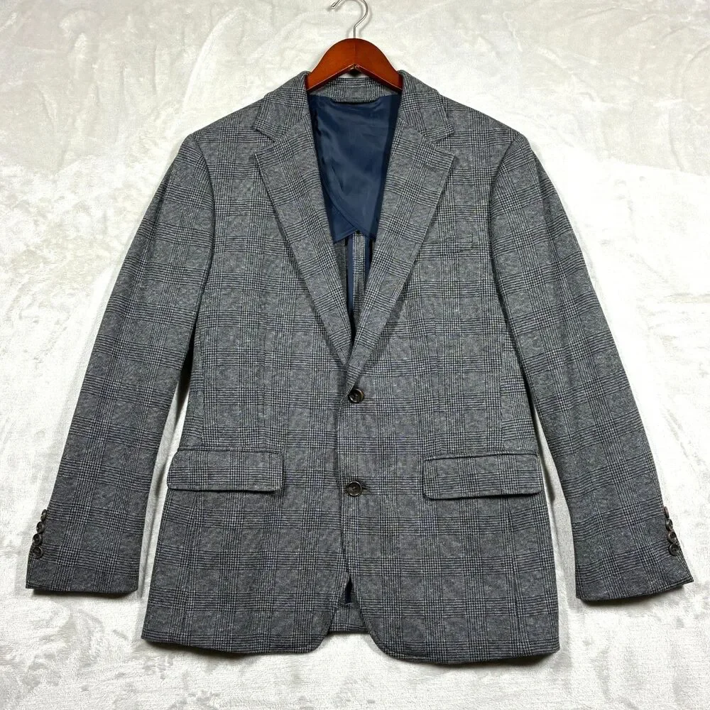 Bonobos Jetsetter Knit Blazer Mens 38R Standard Fit Gray Glen Plaid Sport Coat